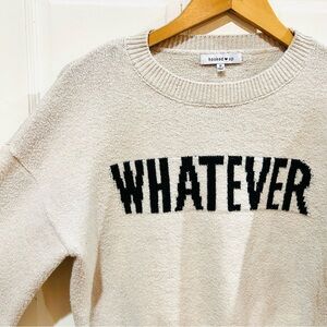Hooked Up WHATEVER Women's Crop Sweater Relaxed Casual Y2K 90s 2000s Nerdy